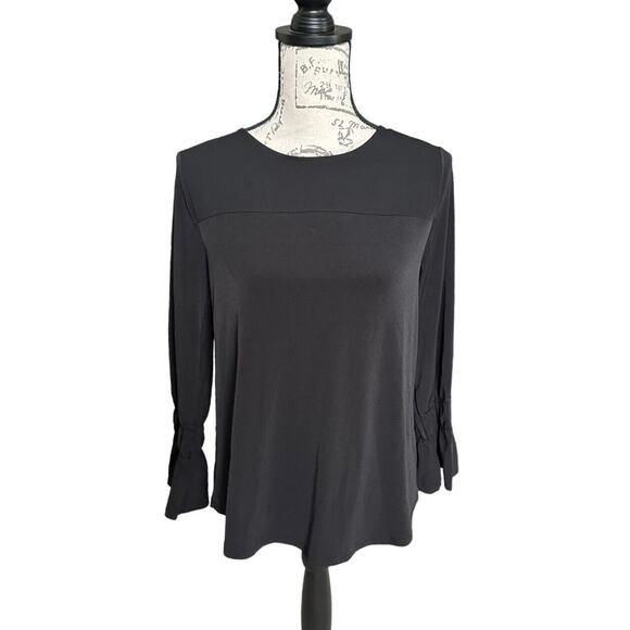 Chico's Long Sleeve Slinky Lattice Back Black Blouse Shirt Top Size 0 Small - Picture 1 of 7